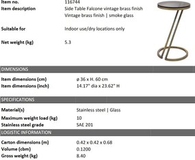 Masuta auxiliara design LUX Falcone Vintage brass
