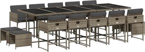 vidaXL Set mobilier de grădină cu perne, 15 piese, gri, poliratan