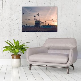 Tablou pe sticlă cu moară de vânt (70x50 cm)