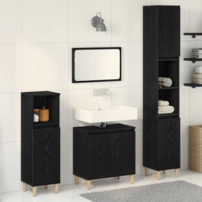 vidaXL Set de Mobilier pentru Baie din 3 Piese Stejar Negru Lemn Prelucrat