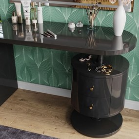 Masuta machiaj cu Oglinda LED si 2 Sertare pentru Cosmetice, Set Masa toaleta 120 cm, Negru, masuta cosmetica, vanity - SEN257