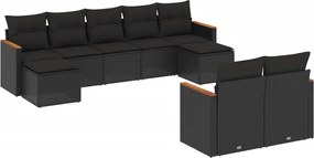 vidaXL Set mobilier de grădină cu perne, 9 piese, negru, poliratan