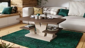 Mazzoni VIVA MAT Stejar Maro/Bej (Șampanie) - MĂSUȚĂ DE CAFEA MODERNĂ CU RAFTURI