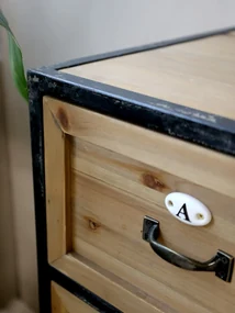 Comoda natur, din lemn masiv si metal, cu 16 sertare, aspect industrial