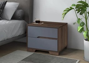 Noptiera Nora cu 2 sertare, culoare Gri + Nuc, 60x45x47cm
