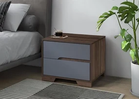 Noptiera Nora cu 2 sertare, culoare Gri + Nuc, 60x45x47cm