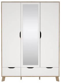 Șifonier alb-în culoare naturală cu aspect de lemn de stejar cu oglindă 147x201x58 cm Ikast – Tvilum