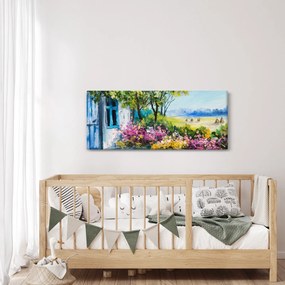 Tablou - Grădina din fața casei, pictură în ulei (120x50 cm)
