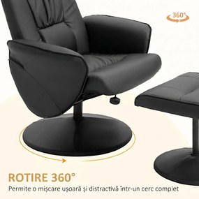 HOMCOM Fotoliu Relax Rotativ 360° din Metal și Piele Sintetică, cu Suport pentru Picioare, Spătar Reglabil, Negru | Aosom Romania