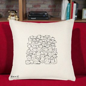 Perna Personalizata Many Cats Pattern Alb-Negru, 40x40 cm, Crem Reliefat, Husa Detasabila, Perna Inclusa, BEKZ®