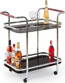 Carucior servire BAR7, negru/crom, sticla/otel, 69x42x74 cm