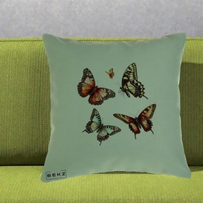 Perna Decorativa Colectie Fluturi Multicolori, 40x40 cm, Verde, Husa Detasabila, Perna Inclusa, BEKZ®