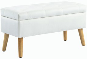 HOMCOM Bancă Tapizată cu Spațiu de Depozitare, Înveliș din Catifea, Picioare din Lemn, pentru Living, Dormitor, Hol, 80 x 35 x 40 cm, Alb | Aosom Romania