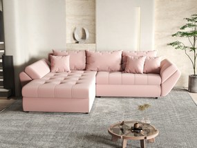 Colțar extensibil dumonde cu ladă de depozitare si sezut confortabil din spuma high-density, Loana Royal Pink 270x185 cm