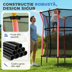 HOMCOM Trambulină Elastică pentru Copii 3-10 Ani cu Intrare cu Fermoar și Țevi Căptușite, Ø163,5x190 cm, Roșu | Aosom Romania