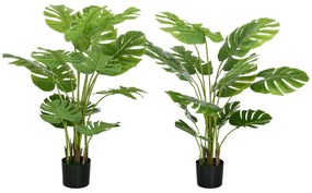 HOMCOM Lot de 2 plante artificiale Monstera deliciosa cu ghiveci inclus, înălțime 120 cm, pentru interior, decor | Aosom Romania