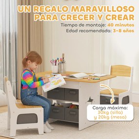 AIYAPLAY Masă pentru copii cu 2 scaune și 6 sertare din material textil, design cu stele, pentru copii 3-8 ani, Natural | Aosom Romania