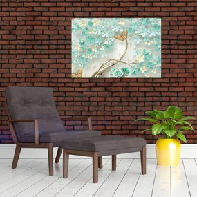 Tablou cu flori și fluturi (90x60 cm)