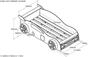 Set Cameră Auto pentru Copii: Pat Mașină de Curse NIGHT SPEEDER și Dulap Benzinărie, 2 Piese, Roșu (MDF) – Vipack