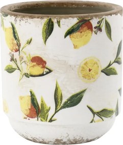 Ghiveci din ceramică, pictat manual, crem, H13.5/D13 cm, Limone