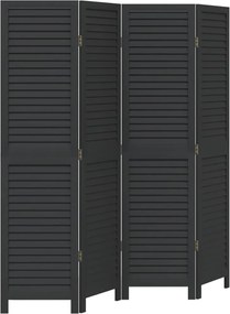 vidaXL Paravan de cameră cu 4 panouri, negru, lemn masiv paulownia