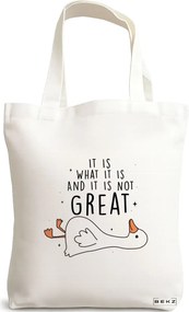 Sacosa de Panza pentru Cumparaturi, Geanta Tote, model Silly Goose 1, 38 x 34.5 cm, Alba, BEKZ®