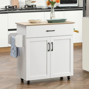 HOMCOM Masă bucătărie multi-spațiu 1 sertar 1 dulap 2 uși cu raft reglabil suport prosoape și raft sticle/conimente - MDF alb | Aosom Romania