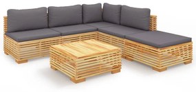 3100896 vidaXL Set mobilier grădină cu perne, 6 piese, lemn masiv de tec