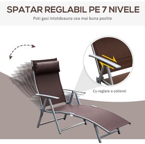 Outsunny Sezlong Pliabil Rabatabil Prendisole, Confortabil pentru Plajă și Grădină, Metal, 137x63.5x100.5 cm, Maro | Aosom Romania