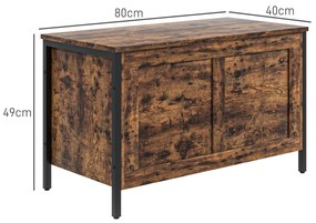 HOMCOM Bancă de Depozitare de 95L în Stil Industrial cu Capac cu Balamale de Siguranță, 80x40x49 cm, Maro Rustic | Aosom Romania