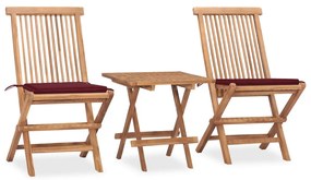 3063207 vidaXL Set mobilier exterior pliabil cu perne, 3 piese, lemn masiv tec