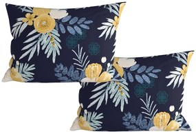 Set de 2 huse decorative pentru perne din microfibra FLOWERISH 50x70 cm, albastru inchis
