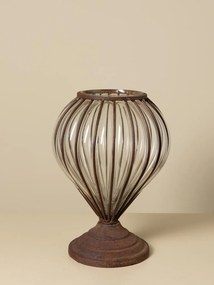 Vază din sticlă cu cadru metalic piriformă, maro, finisaj vintage, 30×21 cm, „Zéphyr"