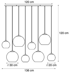 Lampă suspendată Art Deco aurie cu sticlă curcubeu cu 8 lumini - Sandra