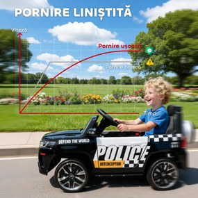 AIYAPLAY Mașina Electrică de Poliție pentru Copii 12V cu Telecomandă, Sirenă și Lumini, Vârsta 3-5 Ani, Negru | Aosom Romania