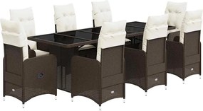 vidaXL Set bistro de grădină cu perne, 9 piese, maro, poliratan