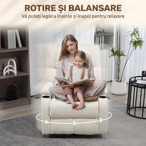 HOMCOM Fotoliu Modern Reclinabil 135° cu Suport pentru Picioare și Suporturi pentru Pahare Bej | Aosom Romania