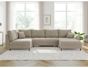 Colțar bej cu tapițerie din țesătură bouclé (colț dreapta/în formă de "U") Ariella – Ropez