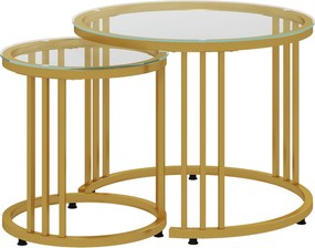 HOMCOM Set de 2 mese laterale înglobabile rotunde 60/40 cm blat sticlă temperată și picior din oțel carbon design modern aurit | Aosom Romania