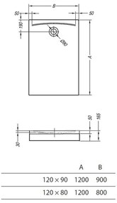 Cadita dus dreptunghiulara joasa alba 120x80 cm Kolpasan, Evelin Q 1200x800 mm