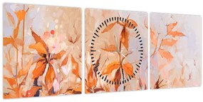 Tablou - Flori pictate (cu ceas) (90x30 cm)