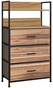 HOMCOM Corp de depozitare stil industrial comodă 3 sertare din țesătură detașabile și 2 rafturi - 60 x 29 x 101cm - MDF și metal | Aosom Romania