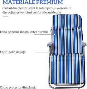 Outsunny Set de 2 Șezlonguri de Grădină Pliabile, Șezlonguri cu Spătar Reglabil pe 5 Nivele, Perne, Cotiere, din Oțel și Poliester, pentru Exterior, Terasă, Albastru și Crem | Aosom Romania