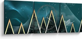 Tablou - Lună plină deasupra munțiilor aurii (cu ceas) (90x30 cm)