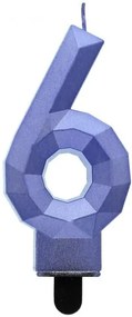 Numere Diamond Metallic Lumânare albastră numărul 6, lumânare de tort