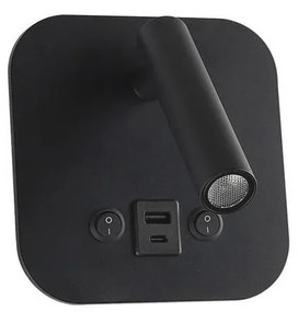 Aplica spot LED de perete cu port USB, 8W, 230V, 3000K, negru