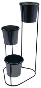 Suport pentru flori, din metal, negru, 3 ghivece, 24x22x47 cm