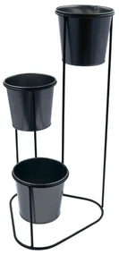 Suport pentru flori, din metal, negru, 3 ghivece, 24x22x47 cm
