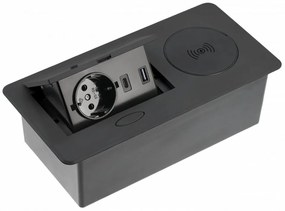 Priza incastrabila model AVARO PLUS, 1 iesiri Schuko, 1xInductie 5W, 1xUSB-A, 1xUSB-C, finisaj negru