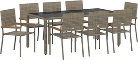 vidaXL Set de masă pentru grădină 9 pcs Gri poliratan